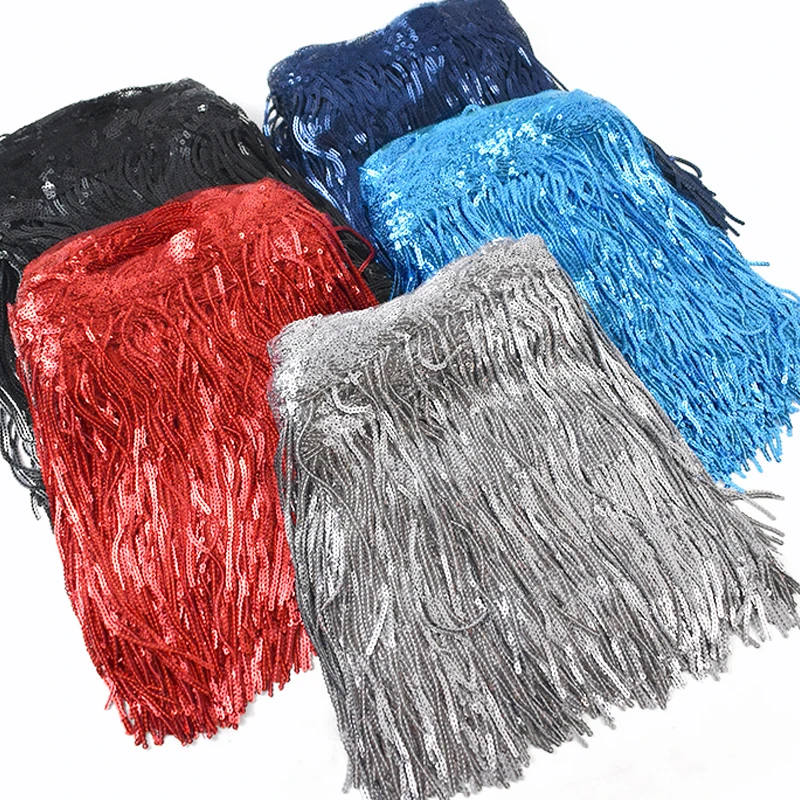 

2/5Yards 20cm Glitter Sequin Lace Tassel Fringe Trim for Sewing Dance Dress Ribbon Garment Clothes Fabric DIY Craft Accessories