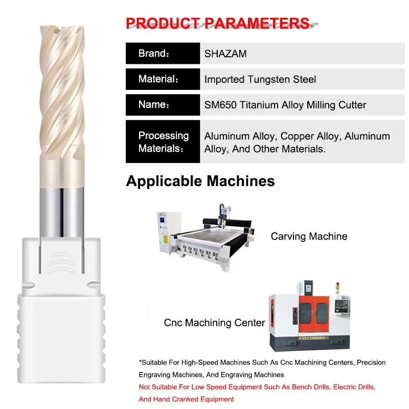 SHAZAM SM-650 Titanium Alloy Milling Cutter Imported HRC65 High-Temperature Alloy Special Stainless Steel Endmills Tools