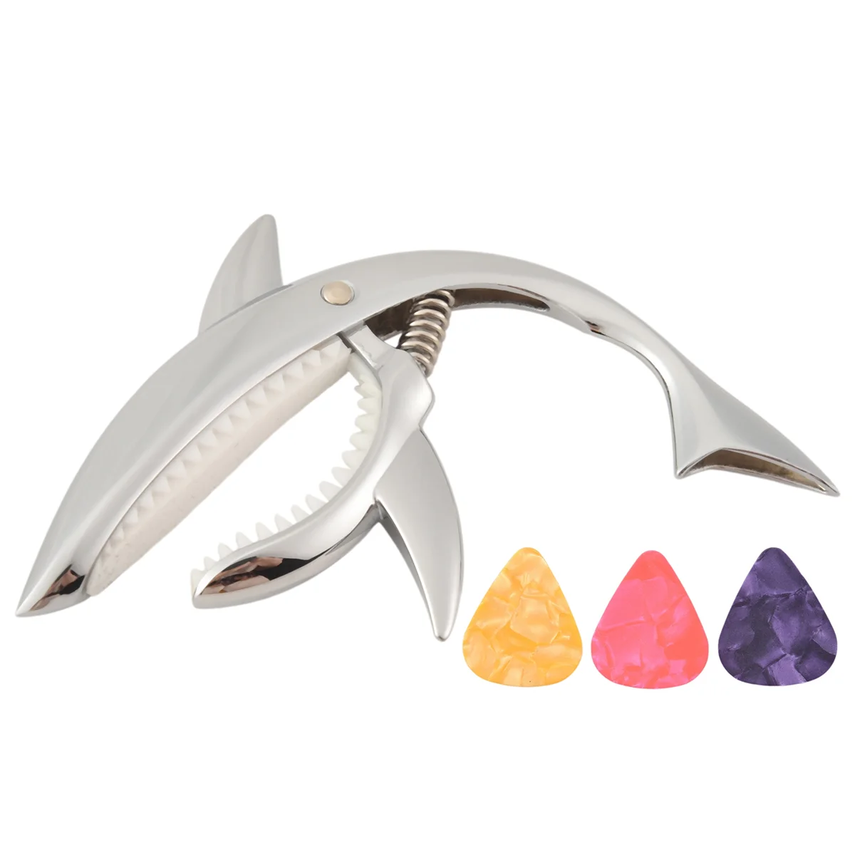 SLQZT جيتار كابو كابو من سبائك الزنك للقيثارات الكلاسيكية الكهربائية الصوتية وكابو القيثارة مع اختيار، فضي