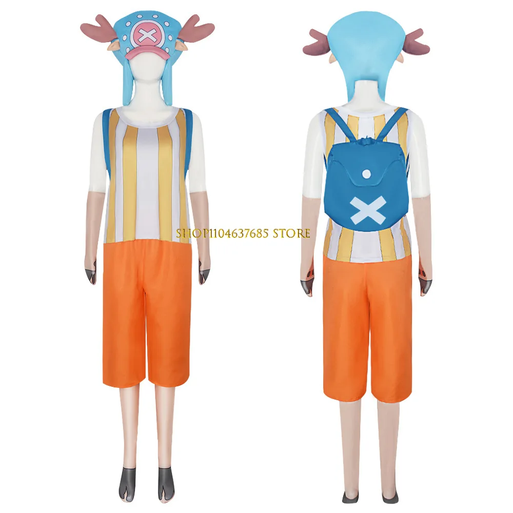 Renna Tony Chopper Cosplay 2 anni dopo T-shirt con striscia gialla Costume cosplay Borsa per cappello blu Vestito operato da Halloween