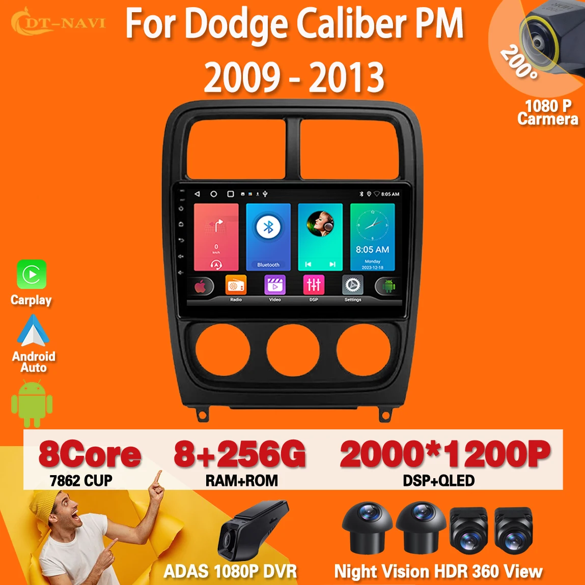 

Android 13 для Dodge Caliber PM 2009 - 2013 Carplay Авто Радио стерео Мультимедийный Плеер навигация GPS No 2din DVD 4G WIFl BT