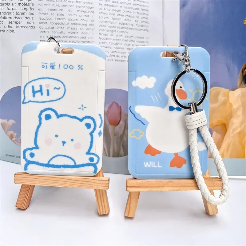 Plastic Cartoon Card Holder Kawaii Badge Holder Keychain Cute Campus Card Holder Protective Cover Hospital Accessories