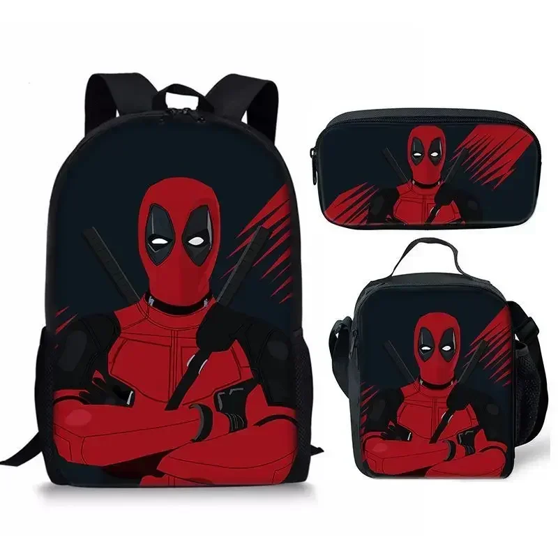 3Pcs Set of Deadpools School Bags Meal Bag Pencil Cases Boys' Backpacks Customize Learning Supplies Children Back To School Gift