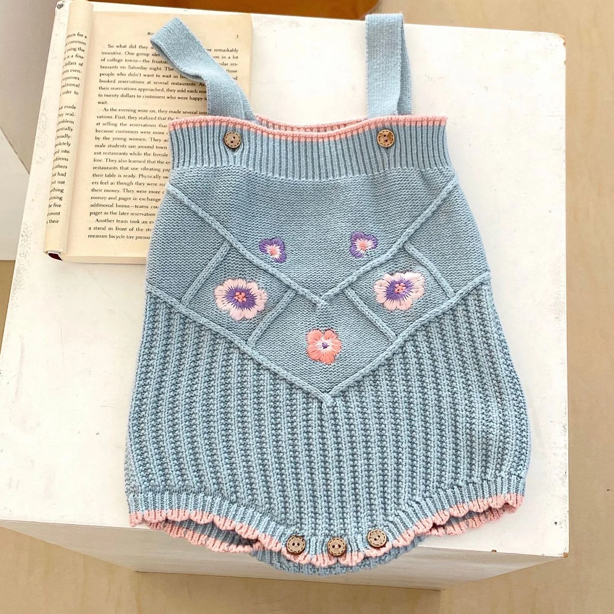 INS Spring and Autumn Fashion Versatile Sweater Triangle Sweater Baby Women's Treasure Grey Blue Embroidered Knitted jumpsuit Cl