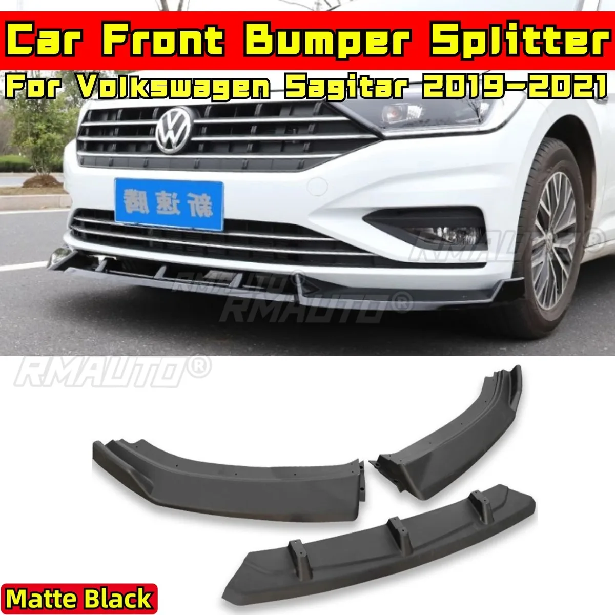 

Sagitar Front Bumper Spoiler Matte Black Sport Style Front Bumper Splitter Body Kit for VW Sagitar 2019-2021 Car Accessories