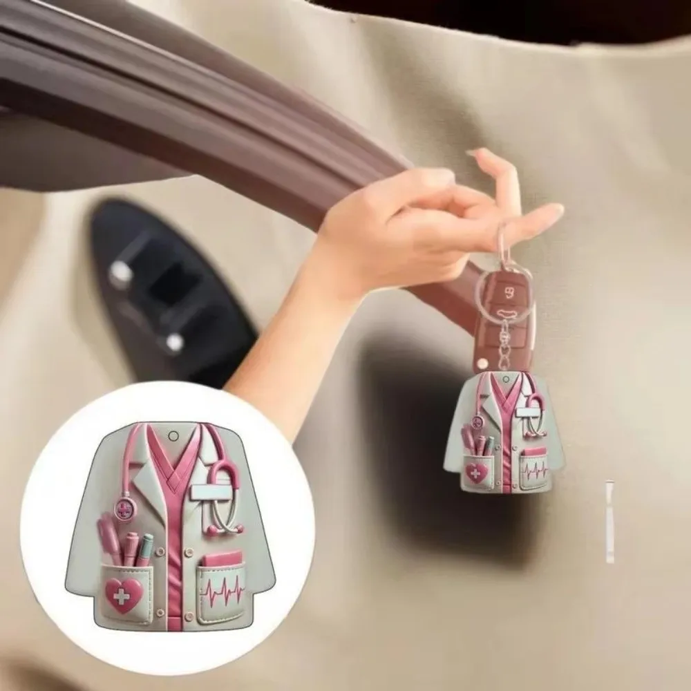 Creative 2D Flat Nurse Uniform Keychain Acrylic Nurse Uniform Design Hanging Keyring Backpack Decoration Student Gift