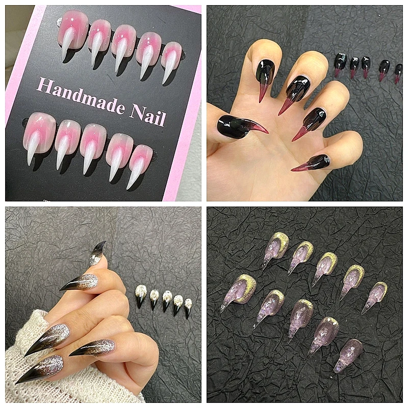 

10 шт., короткие кошачьи когти ручной работы, накладные ногти Y2K, акриловые накладные ногти на заказ, наклейки, толстые накладные ногти с клеем, поставки