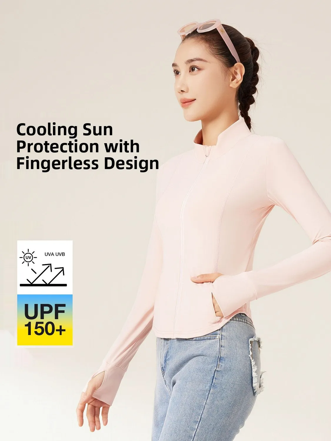 

Lulu Women's Slim Fit Stand Collar UV Protection Clothing Summer Anti-Uv Breathable Tightened Hatl Sunscreen Suit