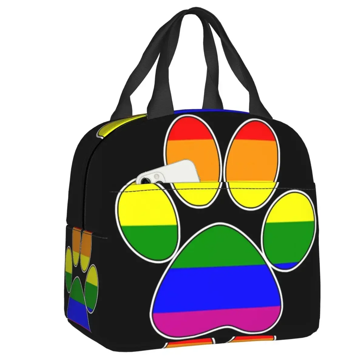 Pet Puppy Paws And Bones Pattern Thermal Insulated Lunch Bags Dog Footprint Gift Portable Lunch Tote for Picnic Storage Food Box