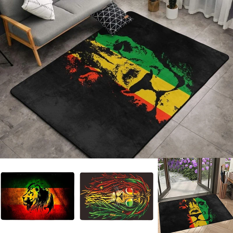 King Art Dreadlocks Animal Fashion Carpet Reggae Rasta Lion of Judah Rastafari Drawing Logo Flannel Floor Rugs By Ho Me Lili