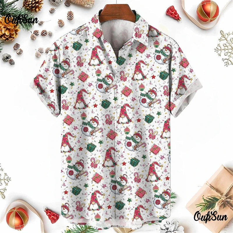 

Cartoon 3D Santa Claus Printed Men's Shirt Christmas New Year Short Sleeve Shirts Casual Lapel Loose Tops Fashion X'mas Clothing