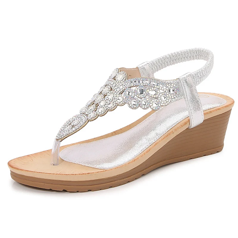 Summer  Women Wedge Gladiator Sandals Flip Flop Shoes Women Bohemia Crystal Casual Beach Sandals 35-41 Women Shoes