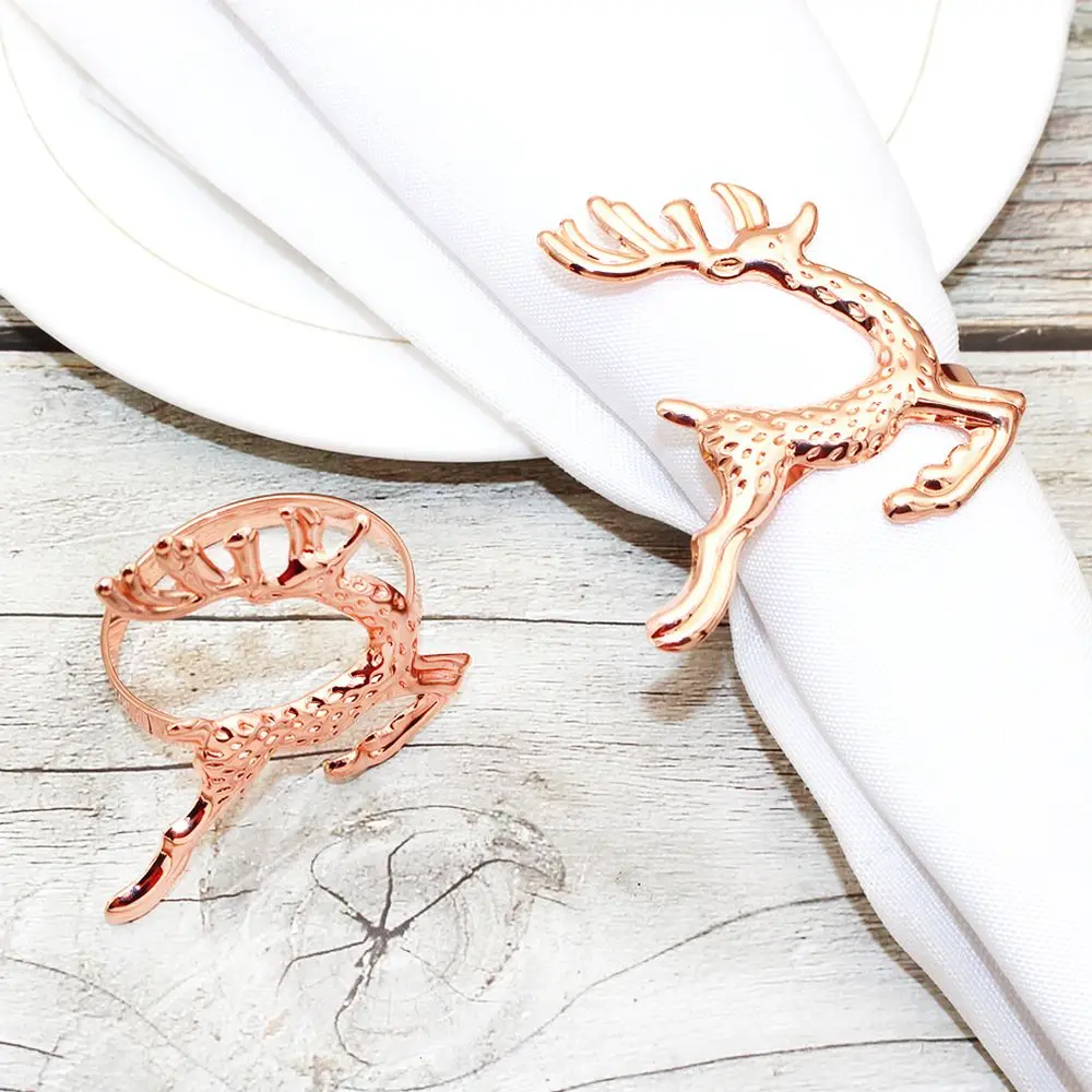 Gold Reindeer Napkin Rings Metal Deer Table Decoration For Christmas Holiday Banquet Wedding Dining Setting