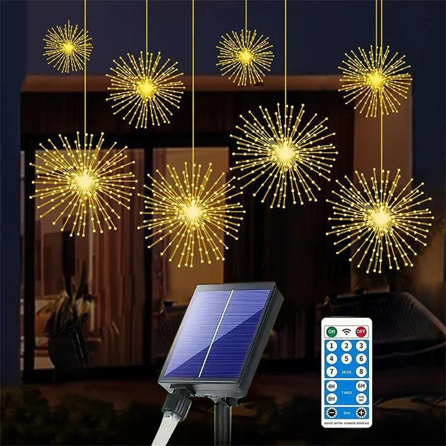 600/1200 LED Solar Starburst Sphere Lights Outdoor Solar LED Firework Lights Waterproof Solar Starburst Hanging Fairy Light