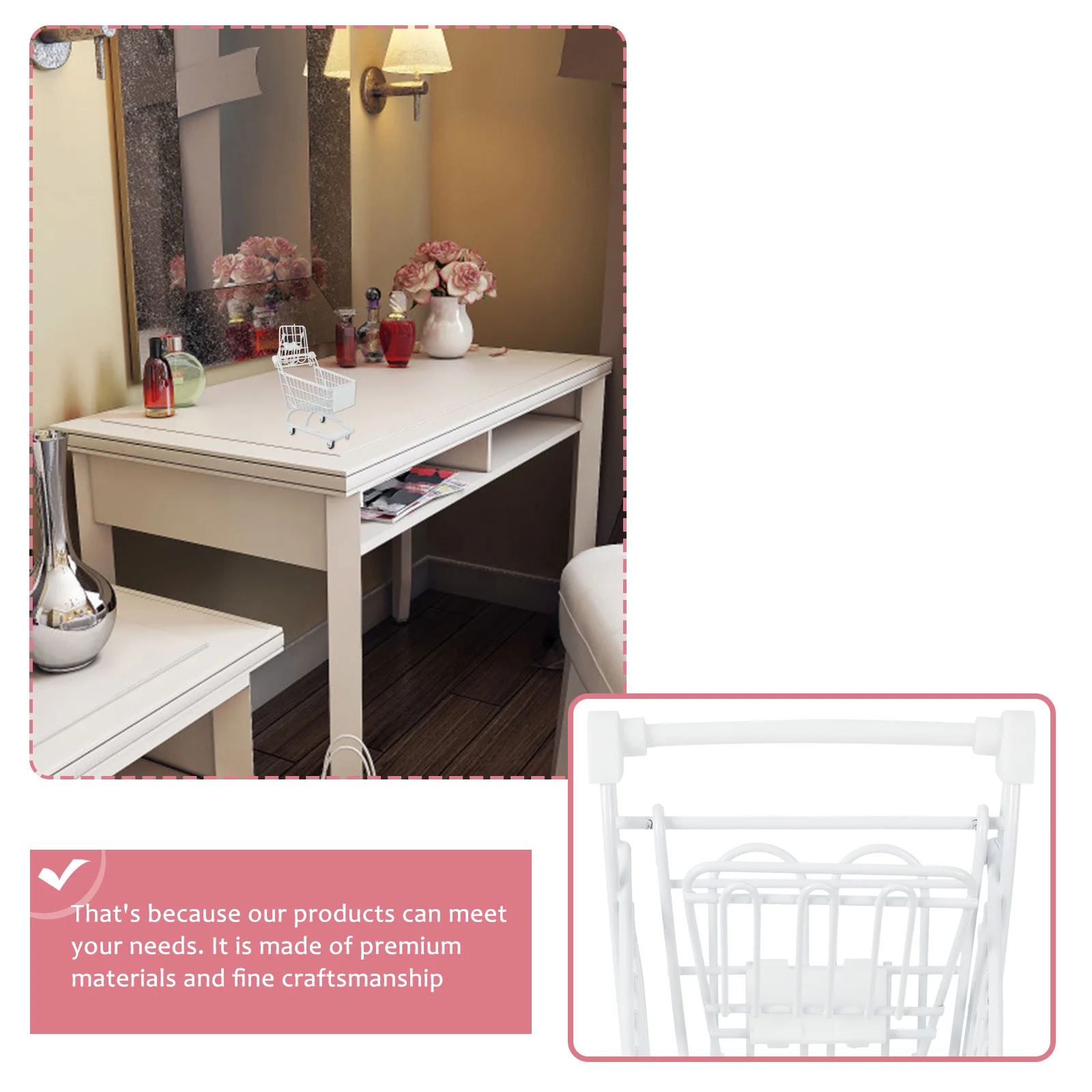 

Durable Iron Plastic Mini Shopping Cart Bright Color Safe For Kids Play Toy Decorative Storage Organizer