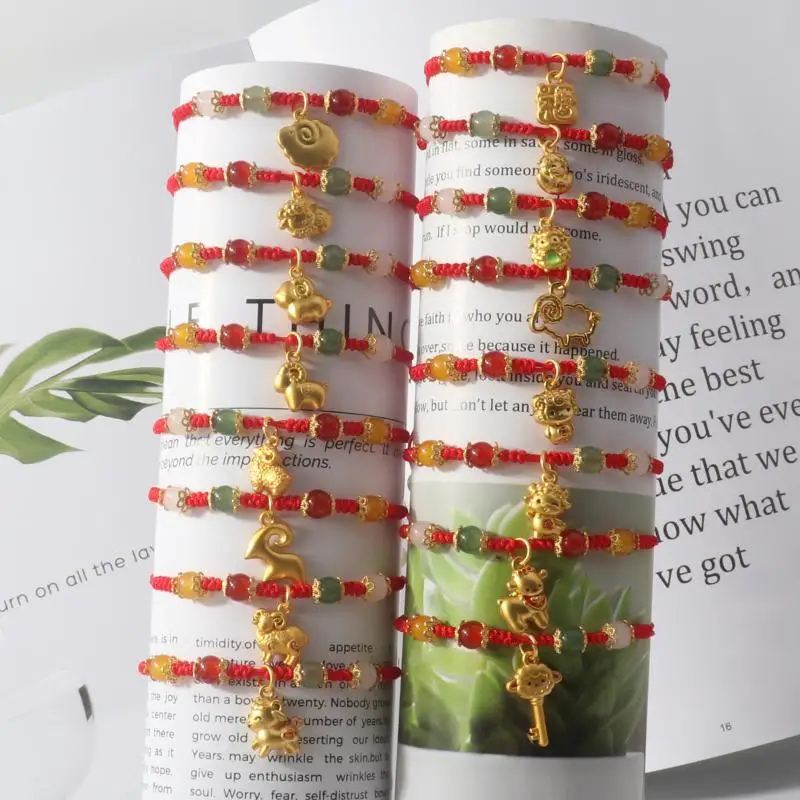 Handmade Braid Lucky Sheep Red String Bracelet Chinese Zodiac Sign New Year Rope Braided Bracelet Gifts For Women Men Kids