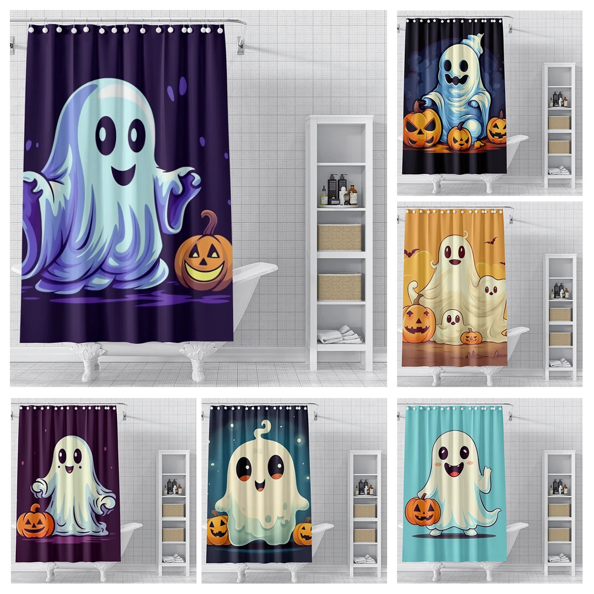 Home decoration shower curtains bathroom waterproof curtain fabric Modern Nordic Living Room happy Halloween Autumn Pumpkin