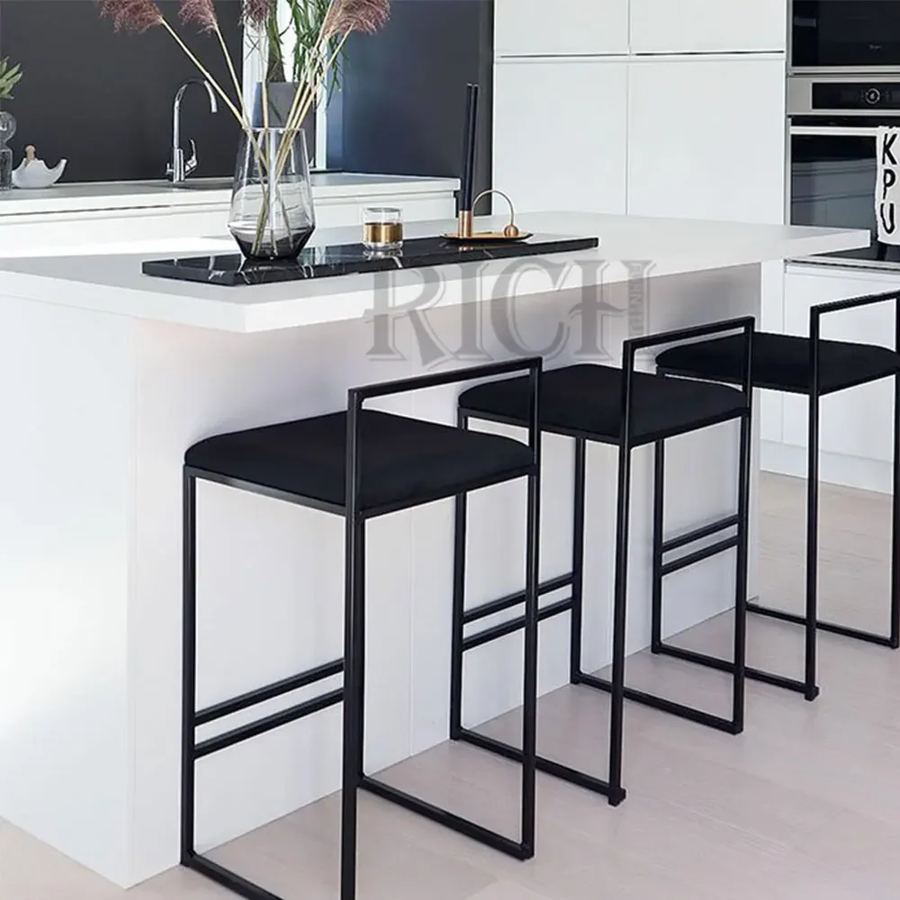 Italian modern barstool kitchen bar chair metal leg design high stools bar chairs luxury black velvet counter height bar stool