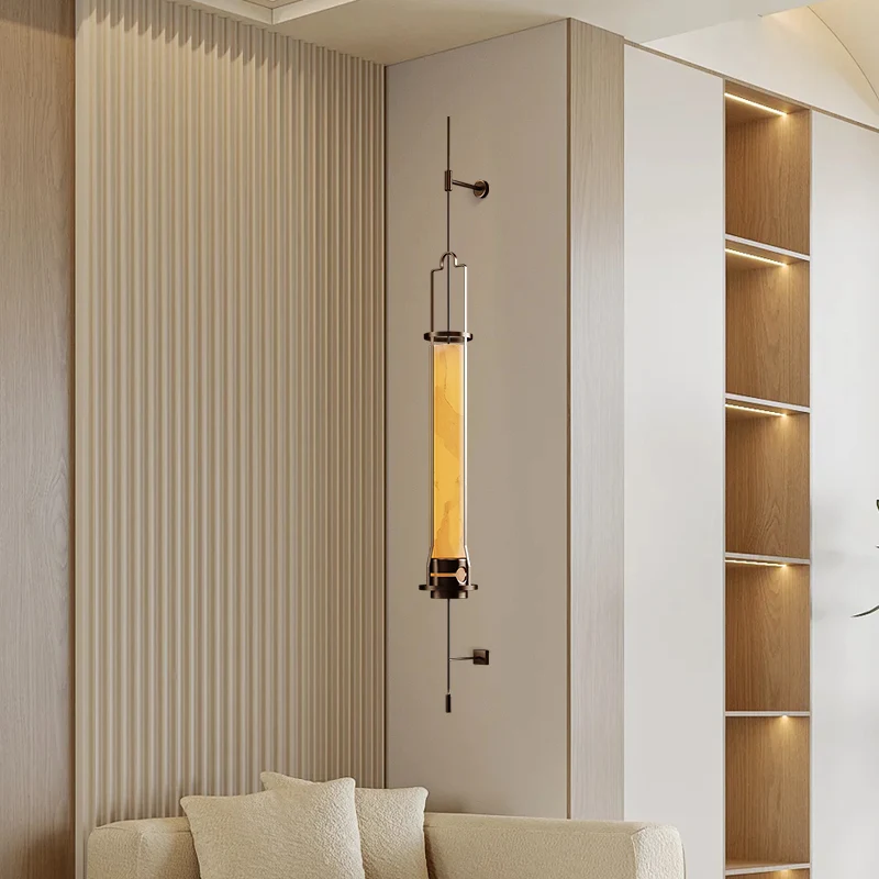 

Designer light luxury modern simple Nordic style duplex villa hotel living room bedroom long pole large wall lamp