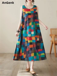 Cotton Sleeveless Vintage Dress Women 2025 Summer Casual Loose Long Dresses Holiday Beach Femme Robe Vestidos Fashion Clothing