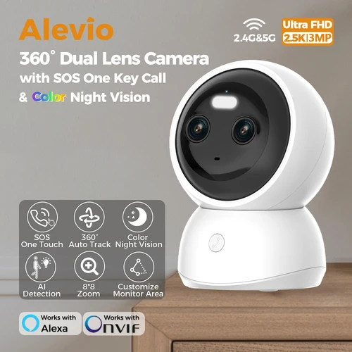 Imagen 1 del producto ALEVIO Cámara de Seguridad WIFI, 4K Cámara Vigilancia Interior llamada SOS, PTZ de 360°, seguimiento automático, lente dual, zoom de 64X, visión nocturna a color, cámara interior para bebés y mascotas