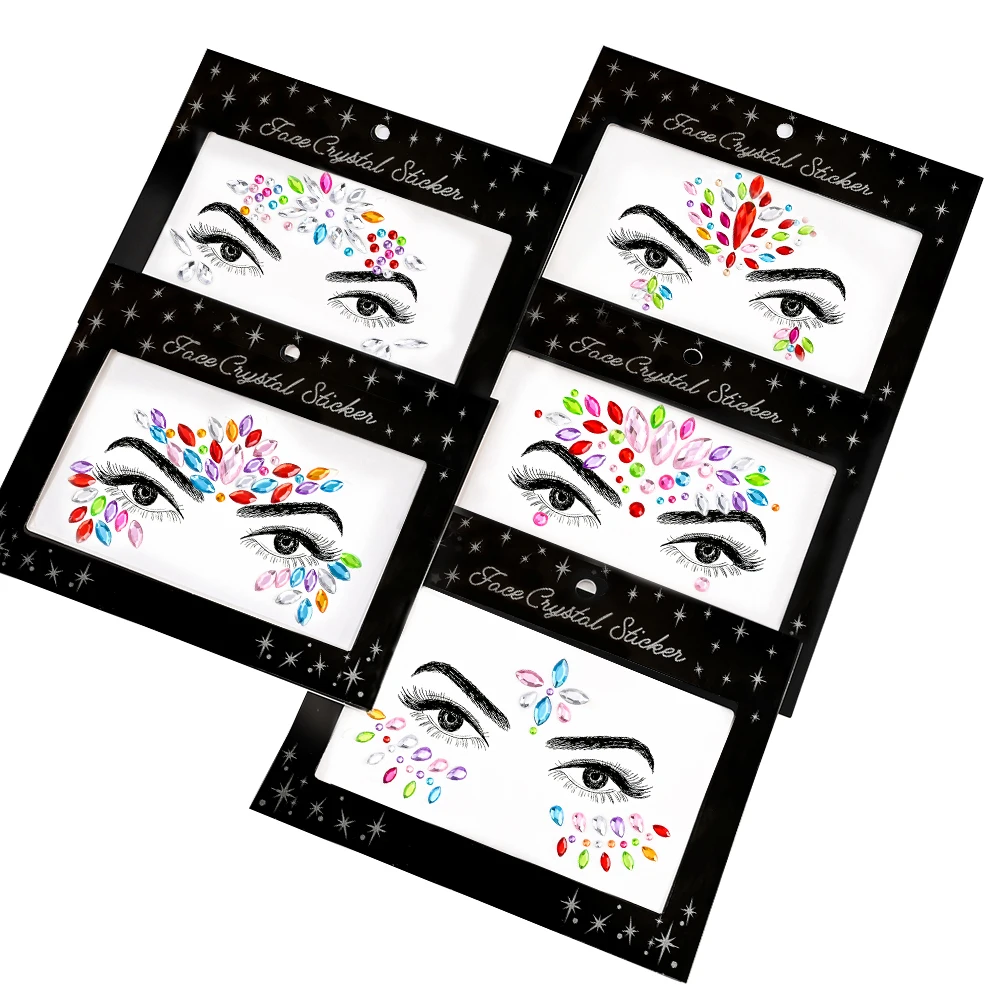 5D colorido lágrima Rhinestone cara diamante pegatina Festival de Música ojos cuerpo maquillaje gema pegatina 3D fiesta tatuaje Facial pegatinas