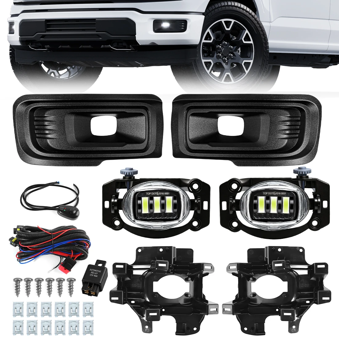 

1 Set LED Fog Light For Ford F150 2024 2025 Car Front Daytime Running Light Driving Fog Lamp Headlight DRL Daylight 3-lens 12V