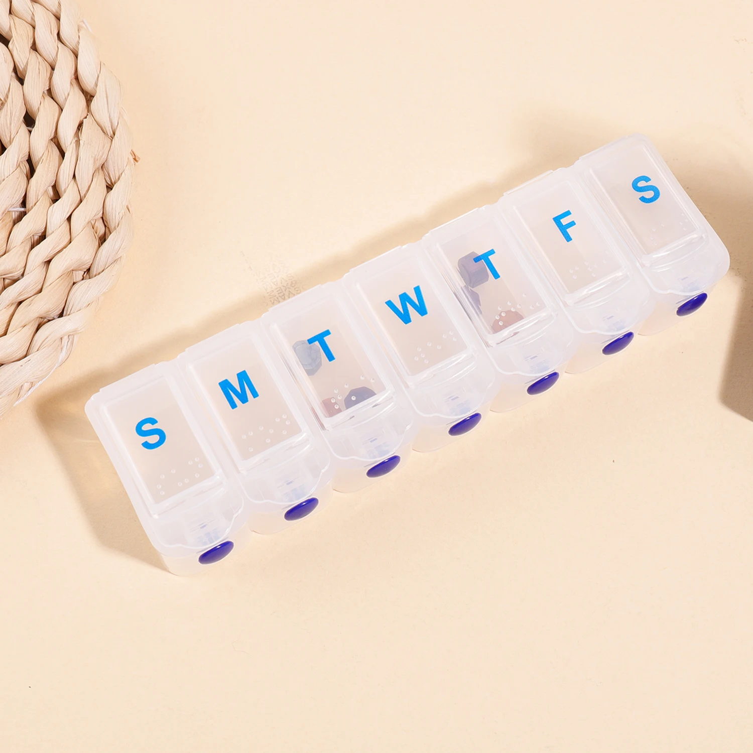 7 Day Weekly Pill Organizer 7 Grids, Transparent Pill Box With Day Labels, Portable Medicine Vitamin Storage For Travel Home Use