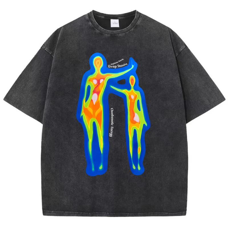

Coolane Body Heat Map Design Men T-Shirt Street Hip Hop Short Sleeve Shirt Sport Soft Clothing Washed Retro Male T Shirts