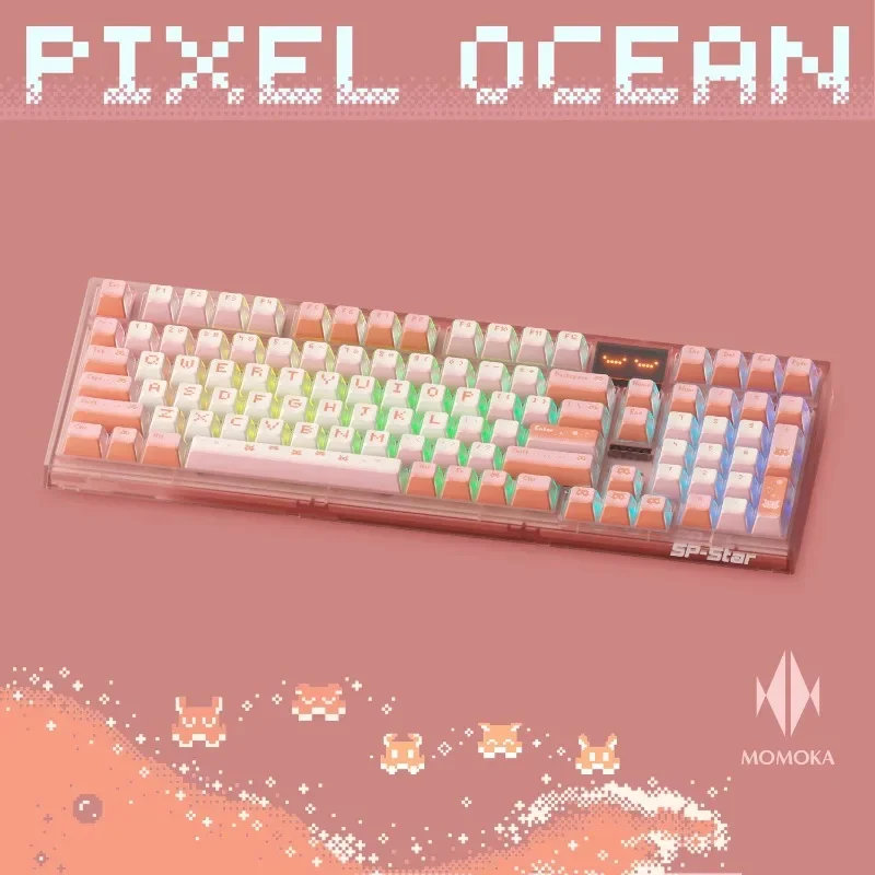 Pixel Ocean Flying Elephant Theme Keycap Set Side Translucent PBT OEM Profile MX Cross Switches Keycaps for Mechanical Keyboards