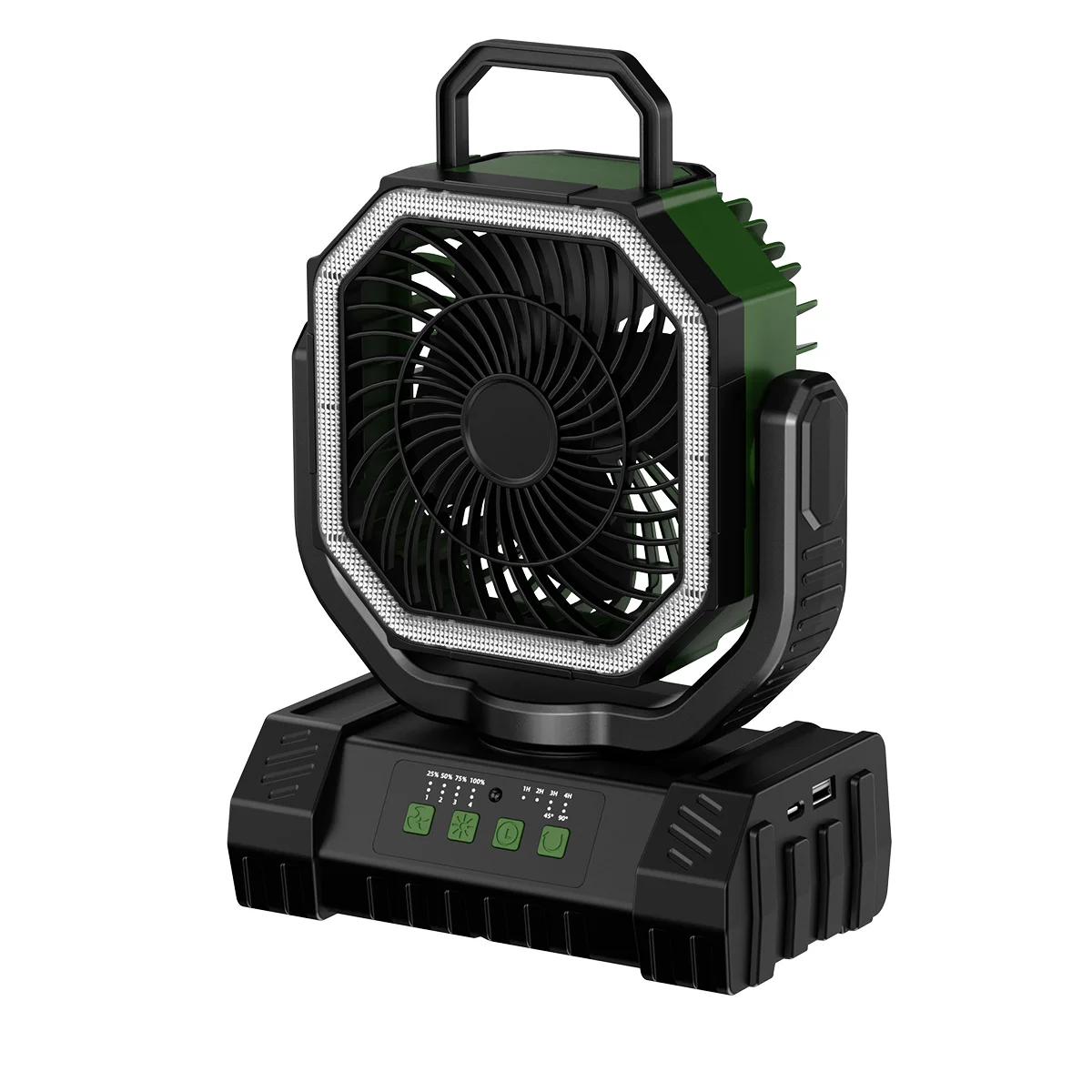 Campingventilator 20000mAh op batterijen werkende ventilator 4 snelheden met LED-licht/haak Oplaadbare buitenventilator voor feest/stroomuitval/vissen - afbeelding 2