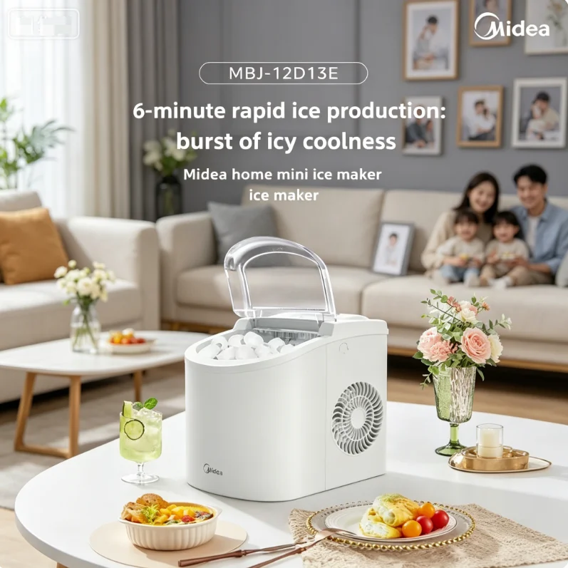 220V Midea Automatic Ice Maker Machine, Portable Ice Cube Maker for Home Dormitory and Commercial Use