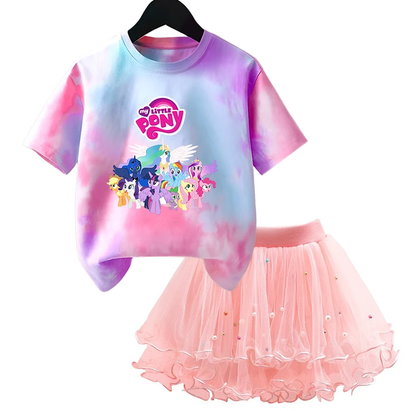 

My Little Ponys Kids T Shirt Summer Girl Outfit T-shirt +Tutu Skirt Princess Clothes Suit Party Clothing Set