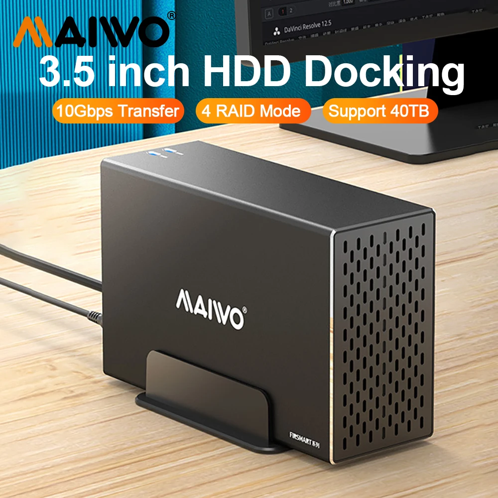 MAIWO 10Gbps 3.5 Inch Dual Bay External Hard Drive Enclosure Case USB3.1 Type-C HD Array box for 2.5/3.5 Inch HDD Case With RAID