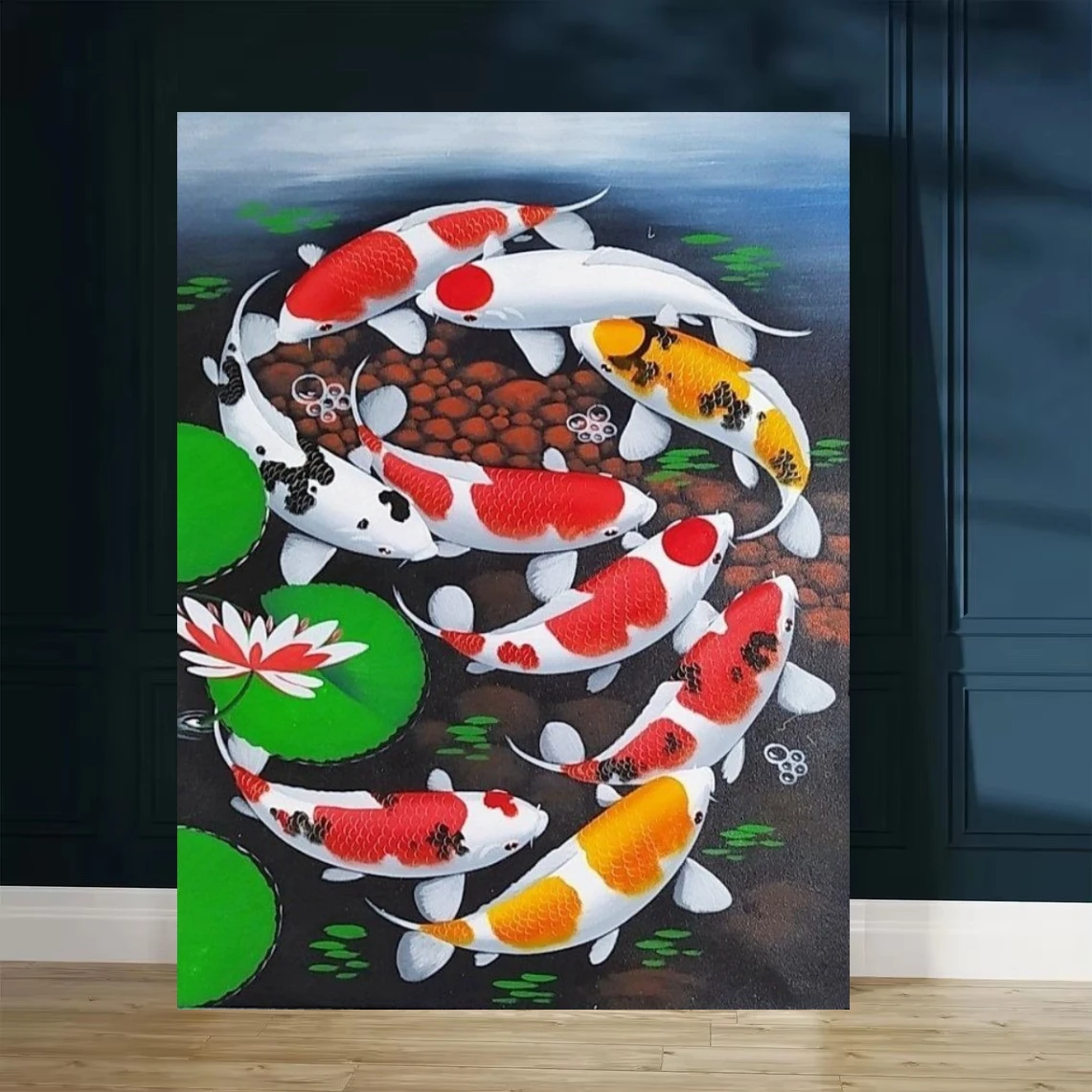 Oil Painting Lucky Koi Fish Lotus Pond By Numbers Modern Wall Decor for Living Room Bedroom Home Decor Gift Unframed