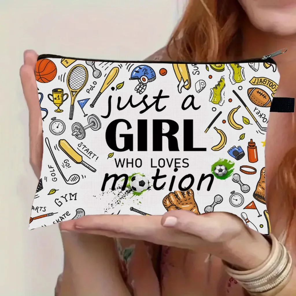 Sports Theme Pouch Portable Travel Cosmetic Bag Foldable Storage Bag Wear-Resistant Soccer Print Cosmetic Bag For Sports-Themed