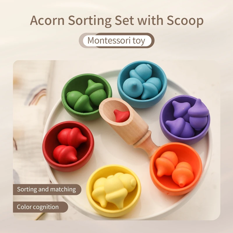 Montessori Spielzeug Holz Acorn Baby Farbe Sortierung Sensorischen Spielzeug Kinder Feine Motor Geschick Bildung Spielzeug Für kinder Geburtstag Geschenk