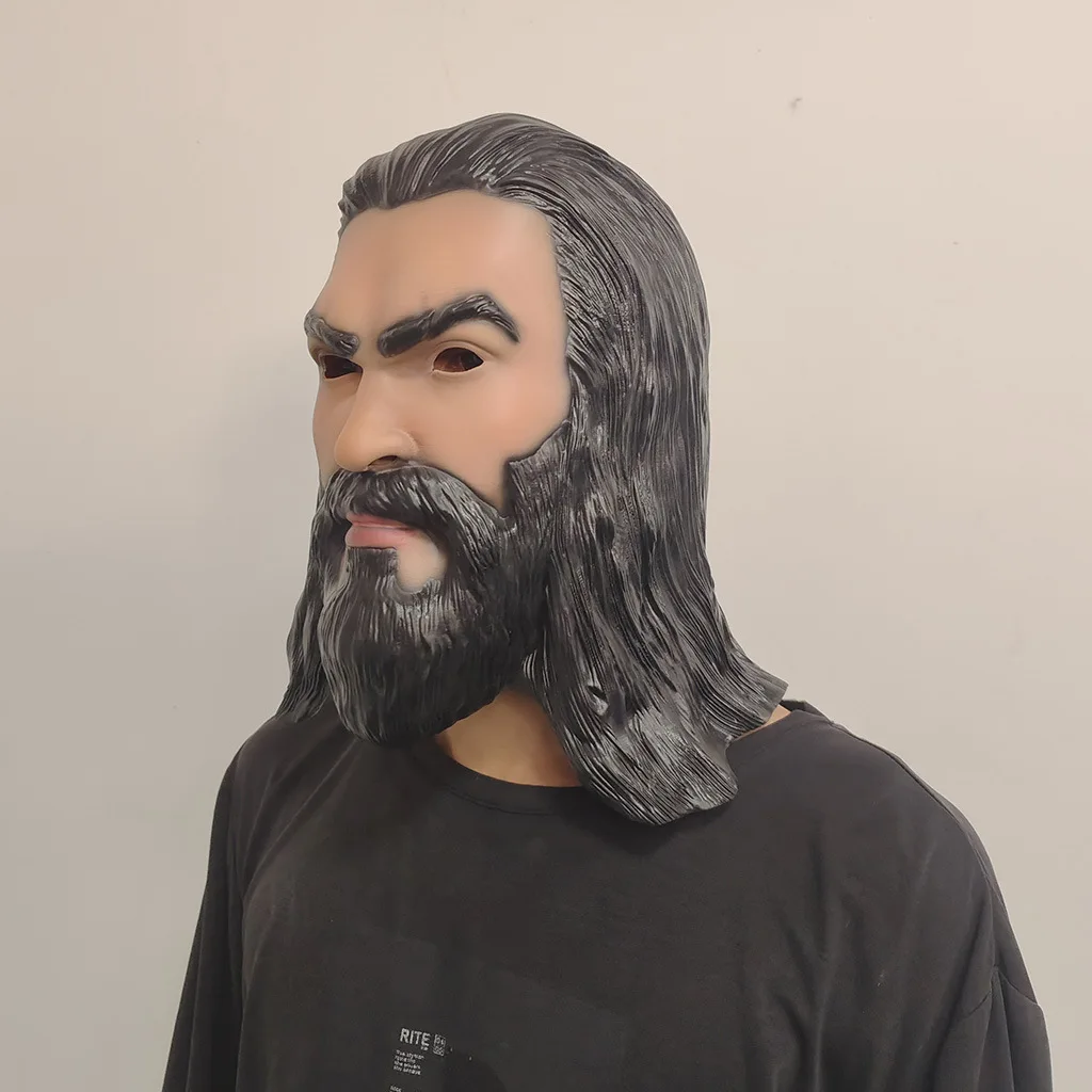 Realistische Bärtige Männer-Vollkopf-Latexmaske mit Langem Haar, Erwachsenen-Gesichtsmaske für Halloween, Maskerade, Cosplay, Kostümparty-Requisiten – Detail 2