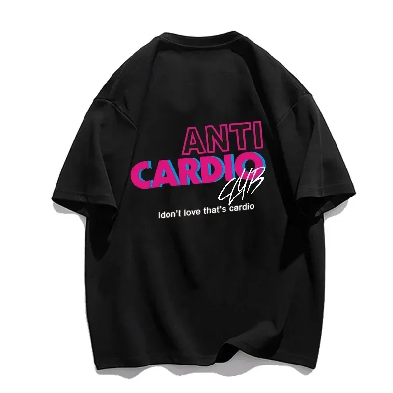 T-shirt Anti-Cardio in cotone per uomo palestre Club Letter Print 100% cotone top donna maglietta coreana abbigliamento Casual oversize da strada