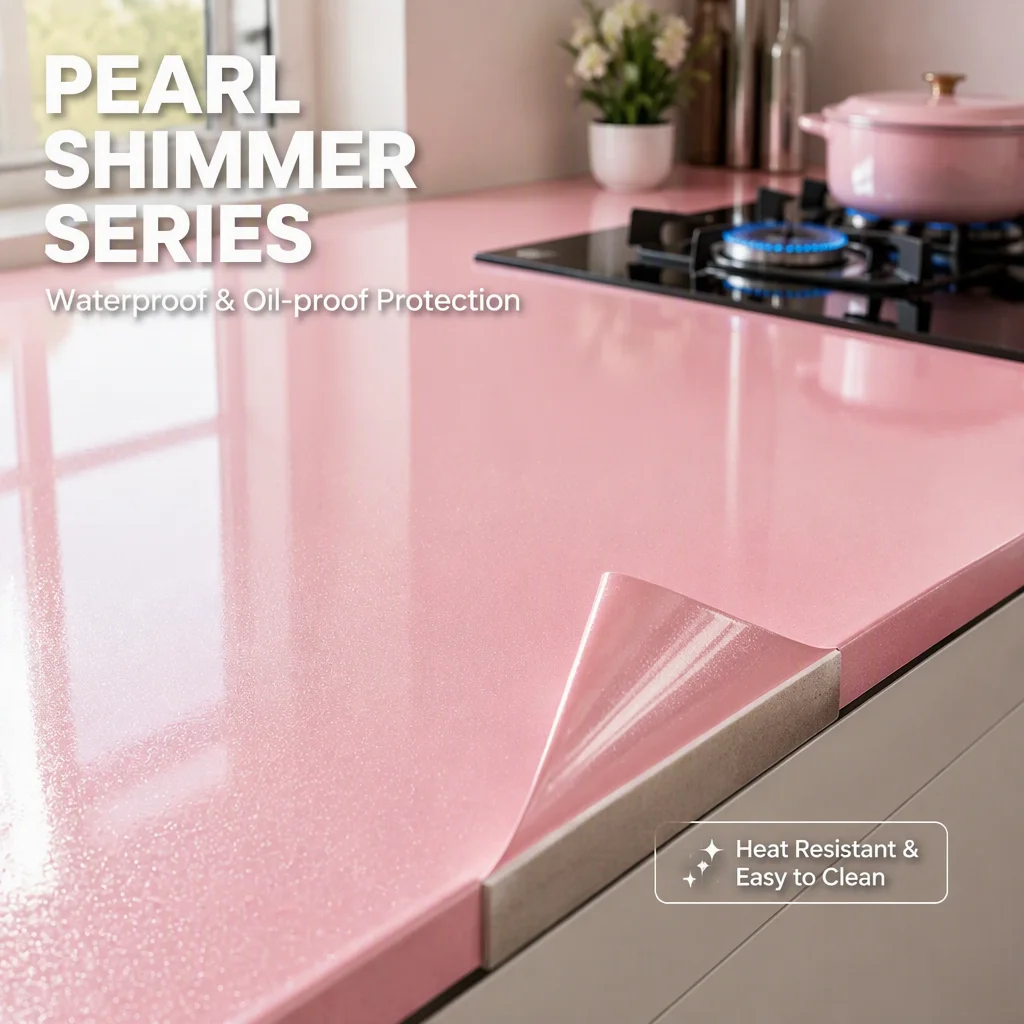 High Gloss Plain Peel and Stick PVC Contact Paper 55cm Wide Waterproof Self Adhesive Wallpaper for Kitchen Home Furniture Decor