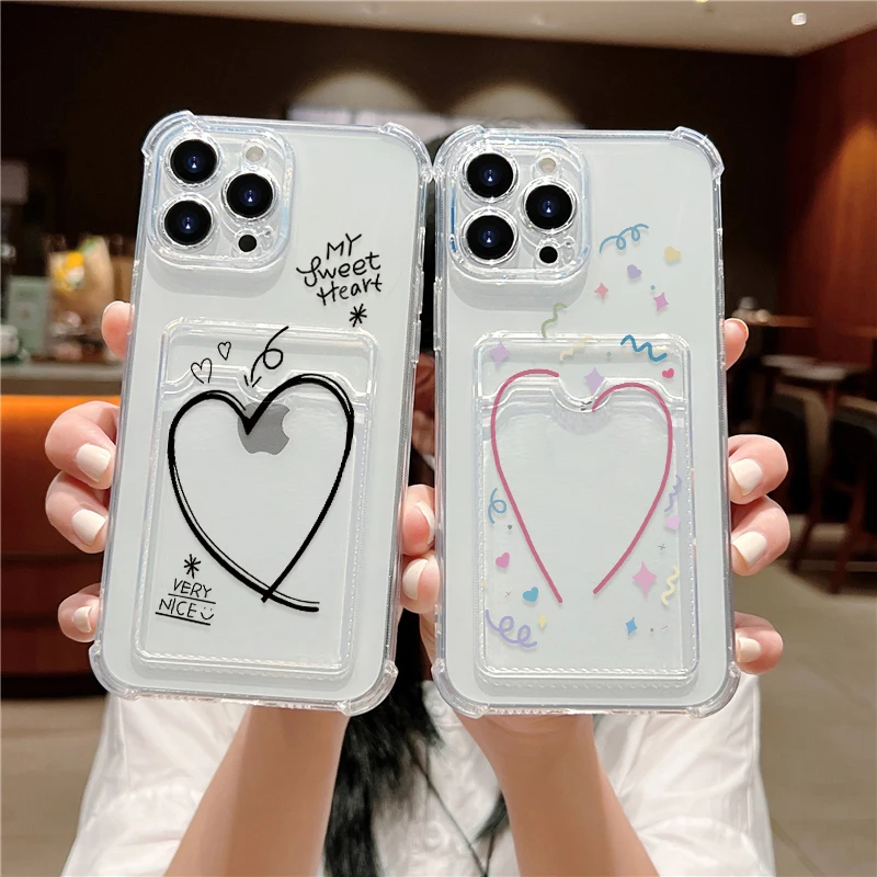 Card Holder Clear Phone Case For iPhone 15 Pro Max Case iPhone 11 13 12 16 14 Pro Max XR X XS 8 7 15 Plus SE Wallet Pocket Cover