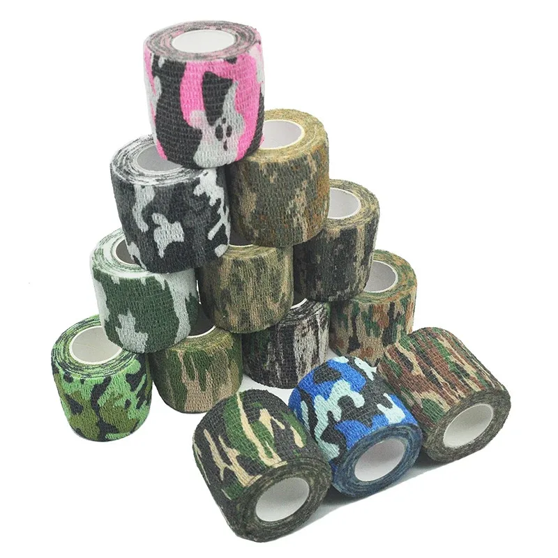 10pcs 4.8m Camouflage Elastic Bandage Hunt Disguise Elastoplast Wrap Tape Self Adhesive Sports Protector Ankle Knee Bandage