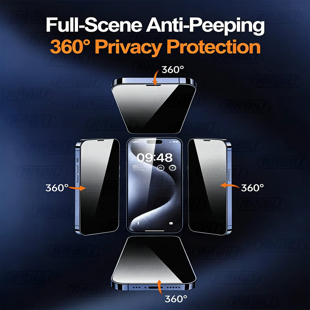Picture 3: NNBILI 2Pcs 360° Privacy Tempered Glass Screen Protector Completely,For IPhone 17 16 15 14 13 12Pro Max Invisible From All Sides