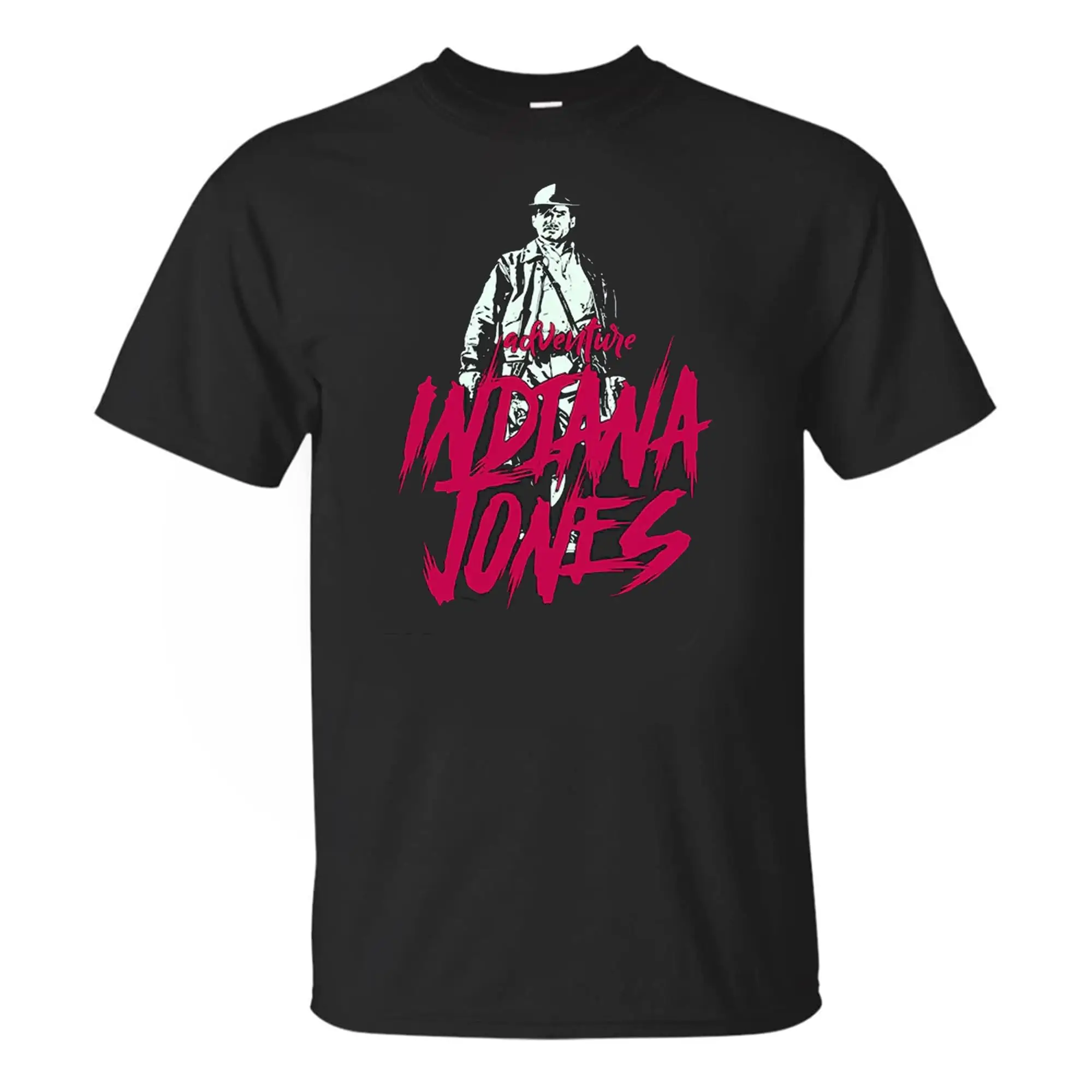 Abenteuer Indian Jones Pink Text T-Shirt, Indiana   Cowboy   Film ShirtAnime Graphic T-shirts for Men Clo