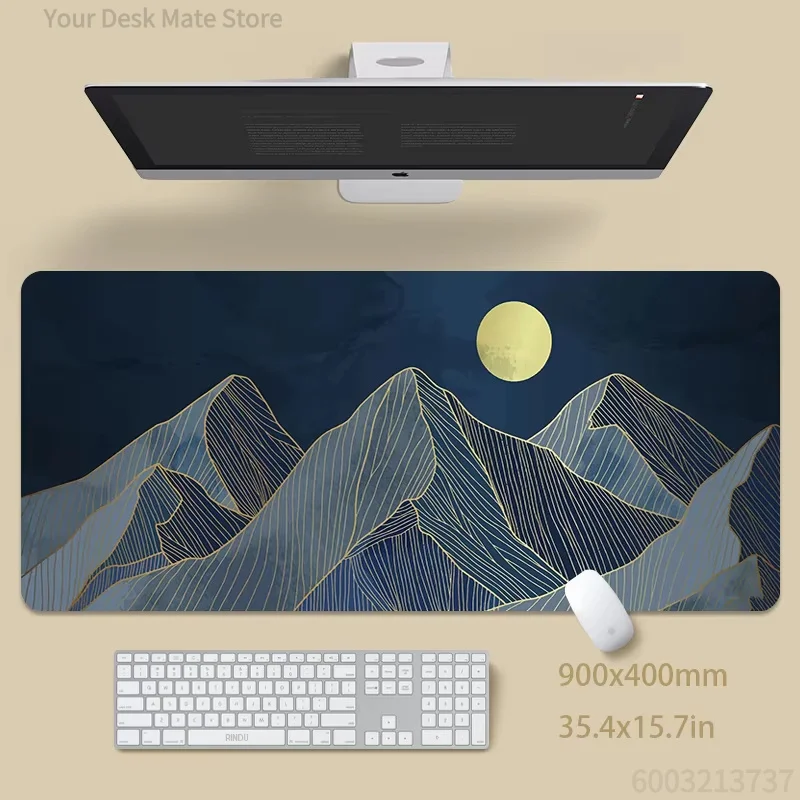 Neutral Tone Koi Fish Sunset Mountain Mouse Pad Waterproof Non-Slip Japanese Abstract Cloud Landscape Desktop Mat