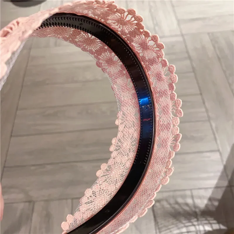 Lace Hair Hoop Wide Edgel Diademas Shattered Hair Sunflower with Teeth Fashion Anti-slip Headband Hair Accessories for Women