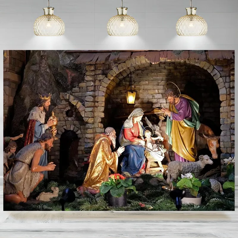 Fondo de nacimiento de Jesús, fotografía de pesebre, Natividad De Jesús, estatuilla de bebé, fondo familiar, decoración de fiesta de Iglesia, pancarta de Navidad