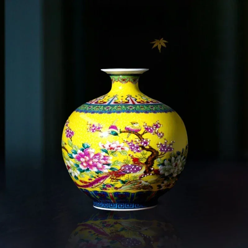 Jingdezhen Ceramic Vases Enamel Process Home Decoration Living Room Flower Arrangement Ancient Chinese Enamel Pomegranate Vase