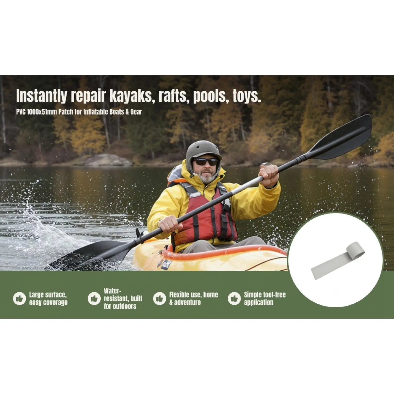 

Grey Patch Strip / Repair Material for Inflatable Boats - PVC -51*1000mm