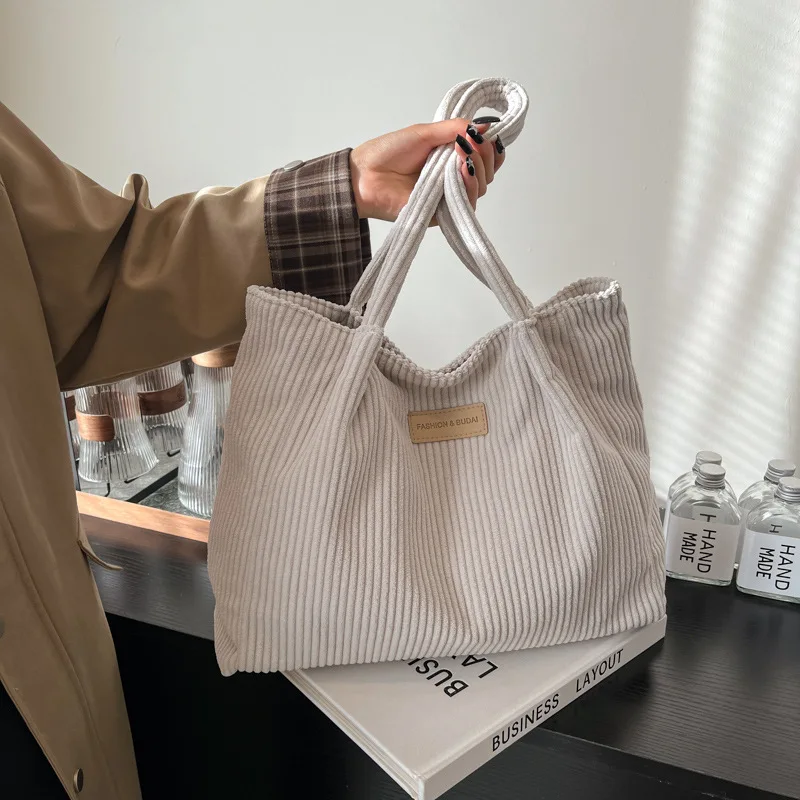 

Простая повседневная большая сумка в японском стиле для женщин, дизайнерская роскошная сумка, большая вместительная вельветовая модная сумка через плечо